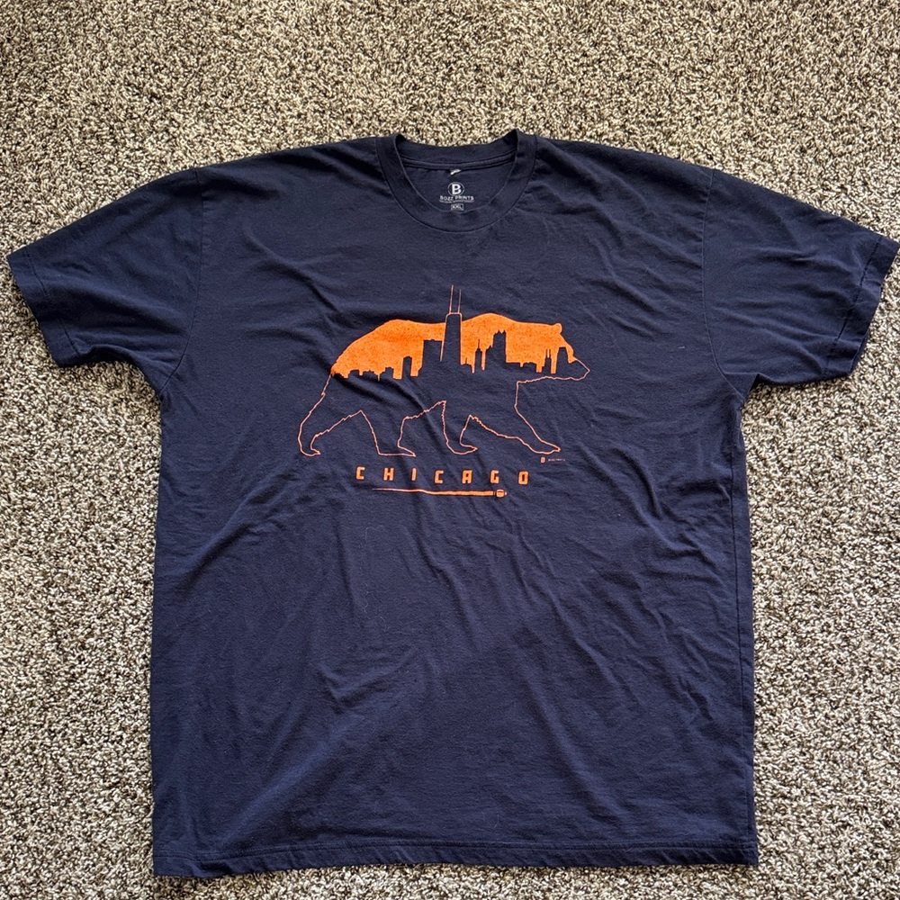 Navy Blue Graphic T-Shirt with Orange Design